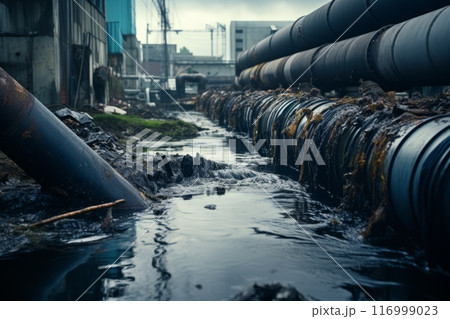 drain pipe of industrial and factory wastewater into a canal drain pipe of industrial and factory wastewater into a canal 116999023