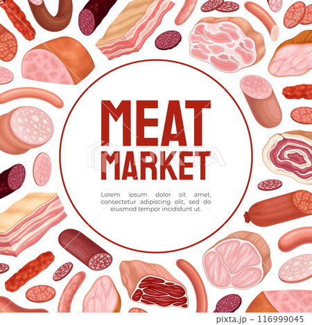 Meat Market Banner Design with Butchery Food Vector Template Meat Market Banner Design with Butchery Food Vector Template 116999045
