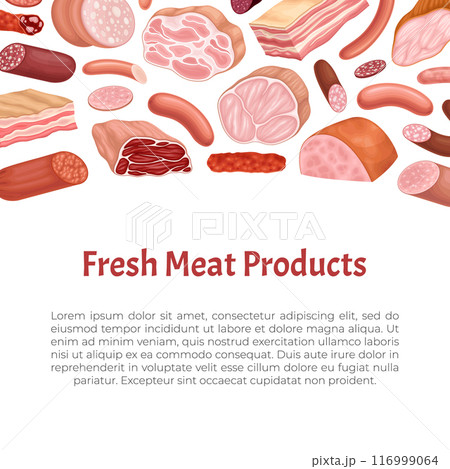 Meat Market Banner Design with Butchery Food Vector Template Meat Market Banner Design with Butchery Food Vector Template 116999064