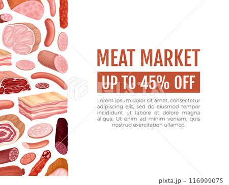 Meat Market Banner Design with Butchery Food Vector Template 116999075