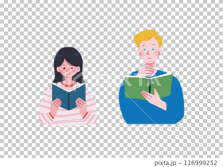 読書する日本人女性と欧米人男性 読書する日本人女性と欧米人男性 116999252