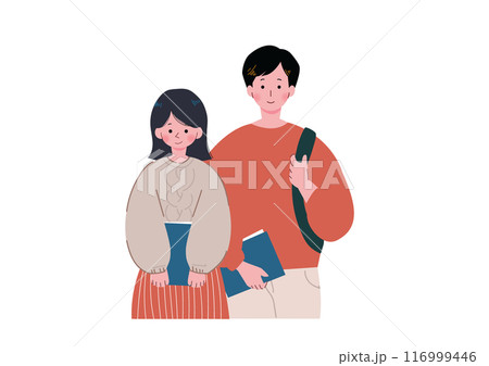 教科書を持って並ぶ男女の学生のイラスト 116999446