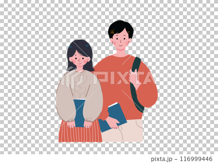 教科書を持って並ぶ男女の学生のイラスト 116999446