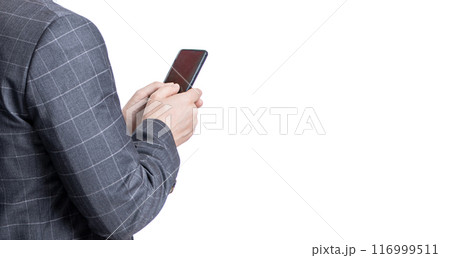 Business man in suit use phone. Texting businessman chatting in blog. Communication. Businessman texting on phone isolated on white. Business texting message. Online business. Reply to message Business man in suit use phone. Texting businessman chatting in blog. Communication. Businessman texting on phone isolated on white. Business texting message. Online business. Reply to message 116999511