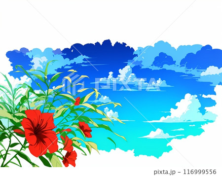 AIで生成した赤い花と青い海と青い空 AIで生成した赤い花と青い海と青い空 116999556