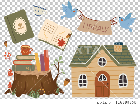 Cute forest library illustration set 116999559