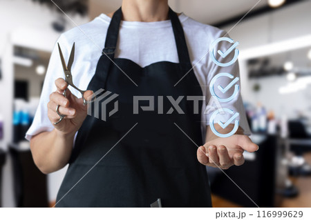 The hairdresser shows high-quality work . The hairdresser shows high-quality work . 116999629