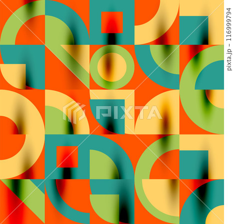 Neo memphis geometric pattern with circles, squares. Pop art abstract background for covers, banners, flyers and posters and other templates Neo memphis geometric pattern with circles, squares. Pop art abstract background for covers, banners, flyers and posters and other templates 116999794