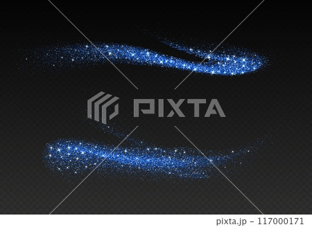 Blue glitter splashes, shiny star dust explosion, shimmer spray effect, festive holiday particles 117000171