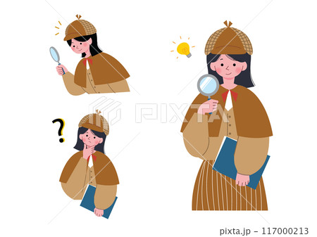 名探偵の格好をして謎を解く女の子のイラスト 117000213