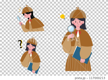 名探偵の格好をして謎を解く女の子のイラスト 117000213