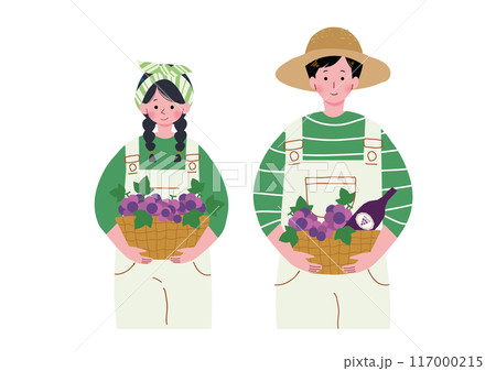 葡萄が入ったバスケットを抱える男女のイラスト 117000215