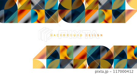 Triangles, round triangles and circles techno art. Vector Illustration For Wallpaper, Banner, Background, Card, Book Illustration, landing page 117000412