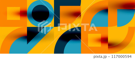 Neo memphis geometric pattern with circles, squares. Pop art abstract background for covers, banners, flyers and posters and other templates 117000594