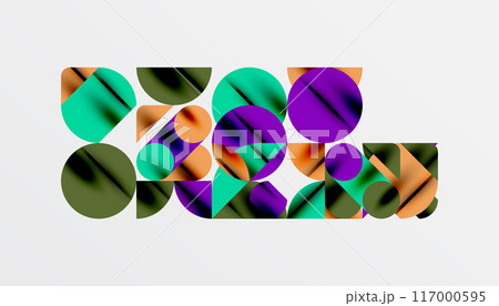 Color beautiful circles, semi circles, squares and round triangles. Geometric mosaic style pattern abstract background for wallpaper, banner, backdrop, card, book Illustration, landing page 117000595