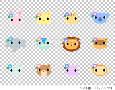 Animal face icon set decorated with morning glory Animal face icon set decorated with morning glory 117000764