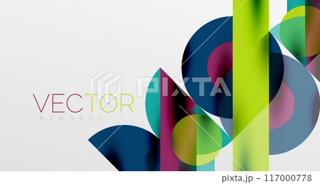 Circles and shadows. Colorful round elements with triangles, semi circles and other shapes. Vector Illustration For Wallpaper, Banner, Background, Card, Book Illustration, landing page 117000778