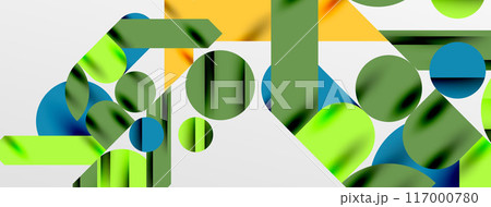 Colorful simple dynamic geometric forms circles lines and round shapes. Mosaic techno art concept. Vector Illustration For Wallpaper, Banner, Background, Card, Book Illustration, landing page 117000780