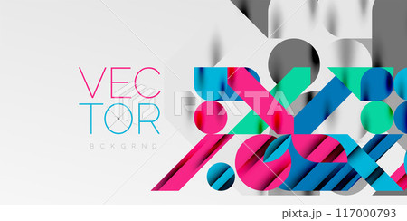 Colorful simple dynamic geometric forms circles lines and round shapes. Mosaic techno art concept. Vector Illustration For Wallpaper, Banner, Background, Card, Book Illustration, landing page 117000793