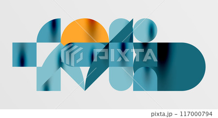 Circles, semi circles, squares and round shapes mosaic techno art. Vector Illustration For Wallpaper, Banner, Background, Card, Book Illustration, landing page 117000794
