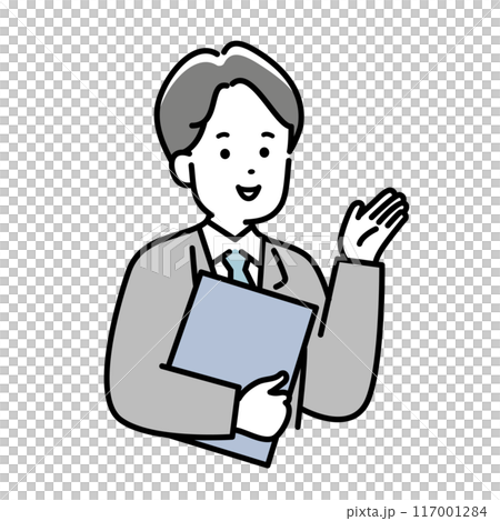 Illustration material of a male business person giving directions while holding a file 117001284
