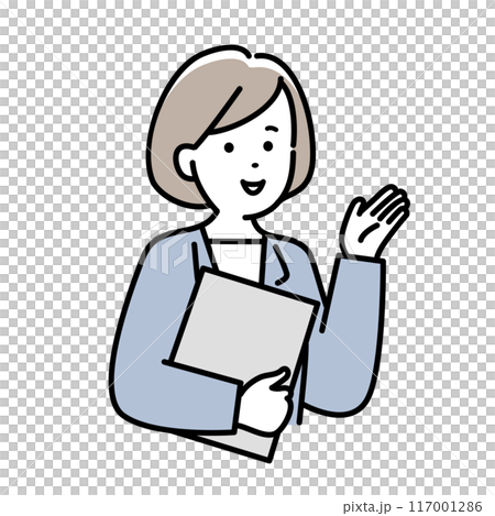 拿著文件並給予指導的女性商務人士插畫素材 117001286