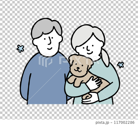 Vector illustration of a woman and a man loving a dog Vector illustration of a woman and a man loving a dog 117002286