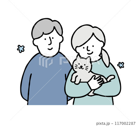 猫を愛でる女性と男性のベクターイラスト素材 猫を愛でる女性と男性のベクターイラスト素材 117002287