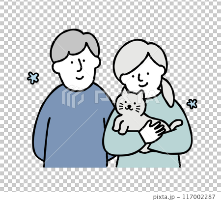 猫を愛でる女性と男性のベクターイラスト素材 猫を愛でる女性と男性のベクターイラスト素材 117002287