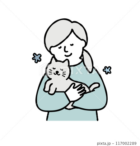 猫を優しく抱きしめる女性のベクターイラスト素材 猫を優しく抱きしめる女性のベクターイラスト素材 117002289