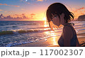 夕日に染まる海と少女 117002307
