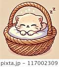 かごの中で眠る子猫 117002309