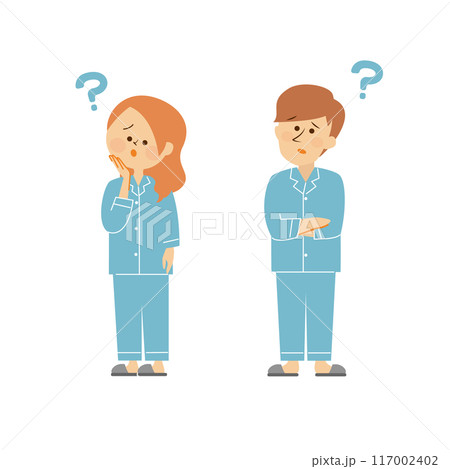パジャマを着た男性と女性のかわいいイラスト パジャマを着た男性と女性のかわいいイラスト 117002402