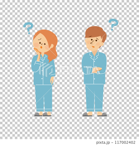 一個男人和一個女人穿著睡衣的可愛插圖 117002402