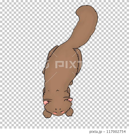 Brown cartoon cat in anime style sleeps on his tummy 117002754