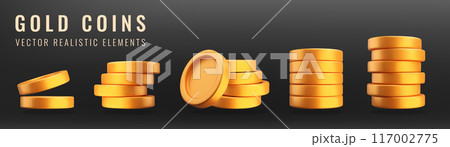 Realistic 3D gold coins set Realistic 3D gold coins set 117002775