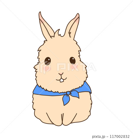 Beige rabbit with blue scarf children's illustration 117002832