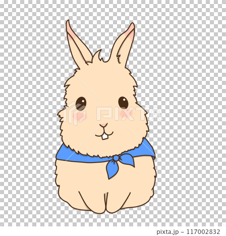 Beige rabbit with blue scarf children's illustration 117002832