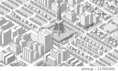 俯瞰から見た立体の街並みベクターイラスト 117002882