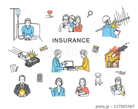 様々な保険を必要とする人達のイラストセット 117003367
