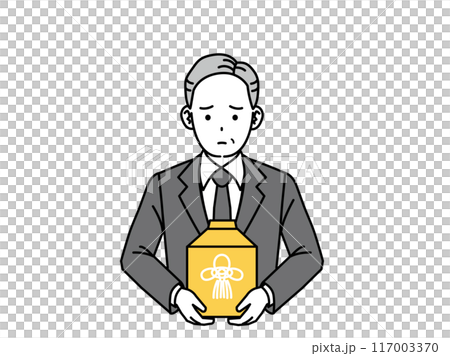 葬儀、火葬をする喪主、中年の男性のイラスト 葬儀、火葬をする喪主、中年の男性のイラスト 117003370