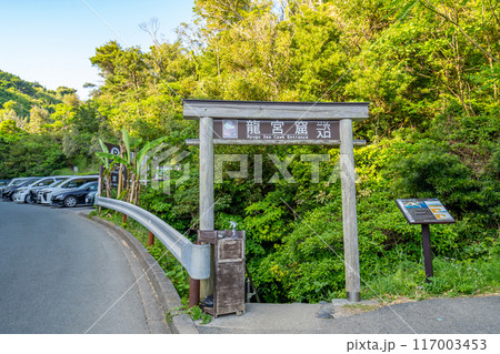 龍宮窟　自然がつくった神秘の洞窟　伊豆と本州の衝突による隆起　円形の海食洞　天窓の端からは海を眺望 117003453
