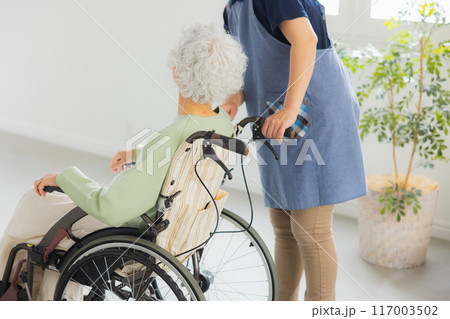 高齢者と介護士の女性 117003502