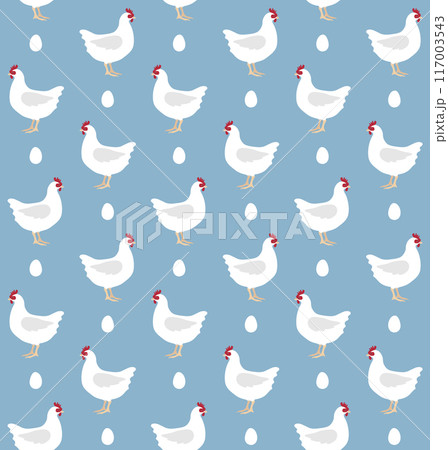 Vector seamless pattern of flat chicken and egg 117003543