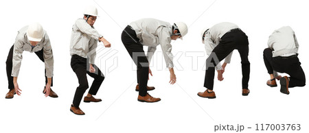 ヘルメット製造業ユニフォームの工場・建設勤務の男性の全身人物切り抜き素材 ヘルメット製造業ユニフォームの工場・建設勤務の男性の全身人物切り抜き素材 117003763