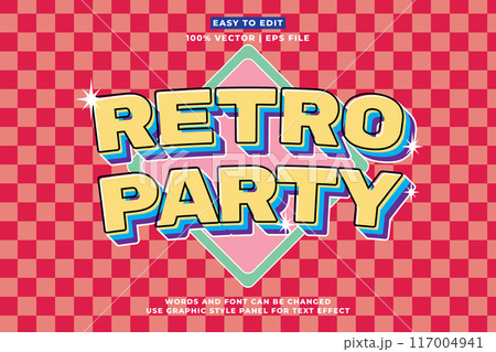 Retro editable text effect style. Retro vintage music party festival 3d cartoon style premium vector 117004941