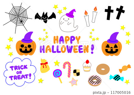 ポップで可愛いハロウィンのイラスト素材（カラー主線なし） 117005016