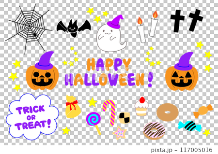 ポップで可愛いハロウィンのイラスト素材（カラー主線なし） 117005016
