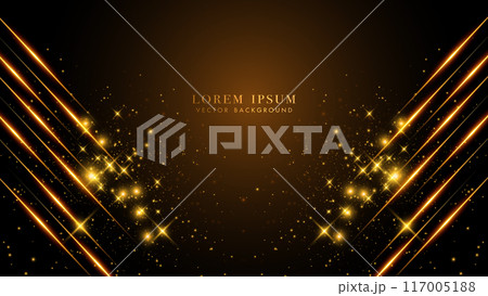 Slanted golden lines and glowing light with glitter light effects decoration on dark background. Luxury style vector design Slanted golden lines and glowing light with glitter light effects decoration on dark background. Luxury style vector design 117005188
