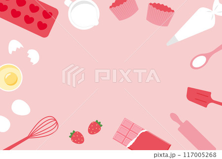 バレンタインデーのチョコレートや苺のお菓子作りの背景イラスト 117005268